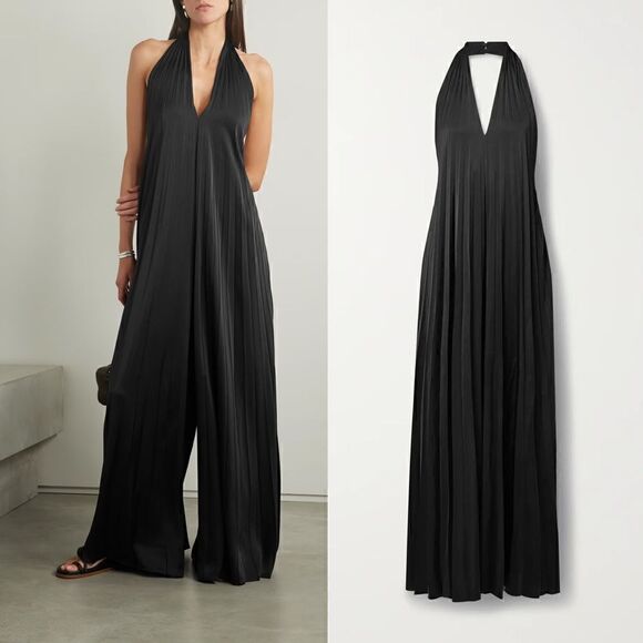 NEW $695 A.L.C. Rio pleated satin halterneck jumpsuit - Picture 1 of 11